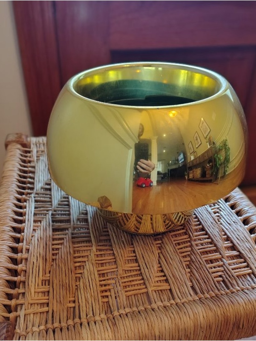 Vtg MCM Gold Footed Mushroom Planter Plastic Flower Pot Cachepot Felt Bottom